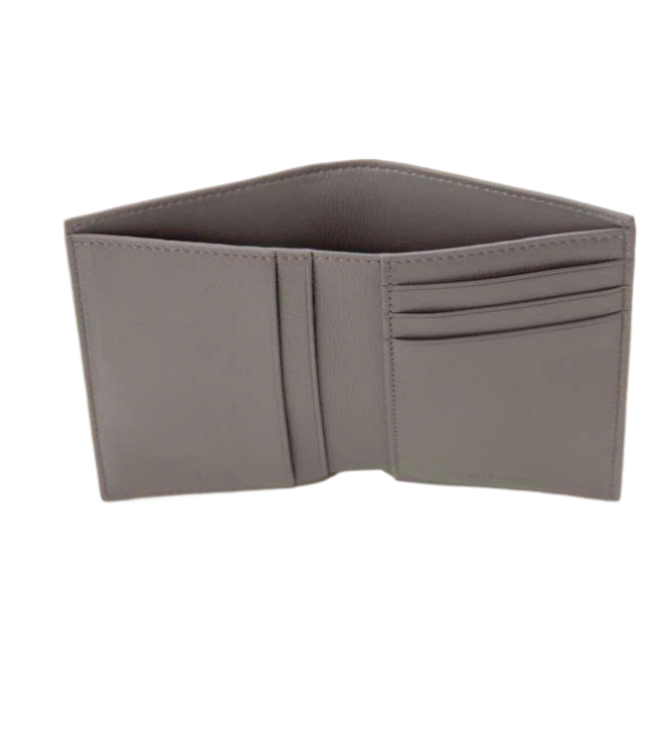 Grained Calfskin Cash Vertical Bi-Fold Wallet Gray