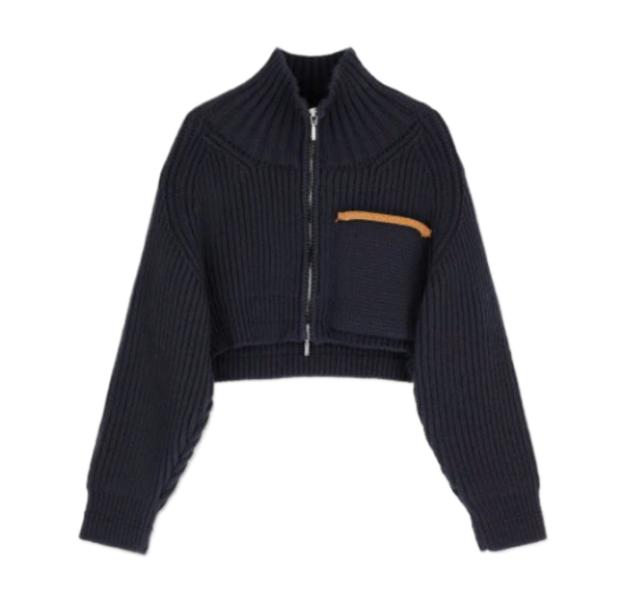 Le Arco Coat Zip-up Knit Cardigan - Navy 