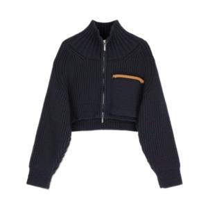 Le Arco Coat Zip-up Knit Cardigan - Navy 