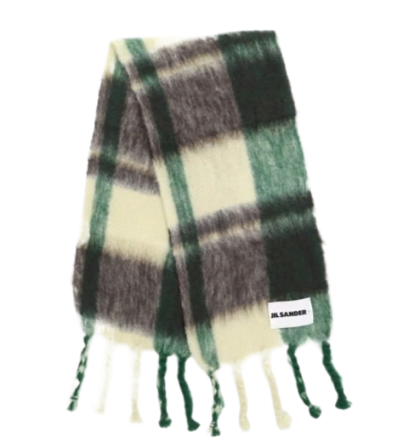 Braided tassel mohair wool check scarf