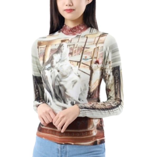 Printed Jersey Long Sleeve Turtleneck