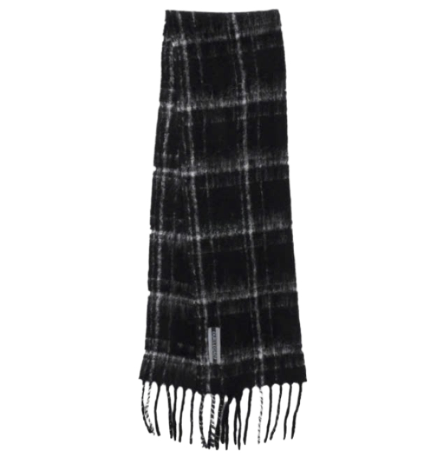 24FWESTATE SCARF Black Fuzzy Alpaca Check