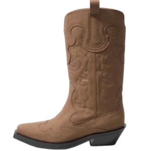 Suede mid-shaft embroidered western boots