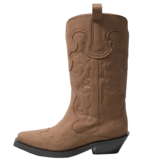 Suede mid-shaft embroidered western boots