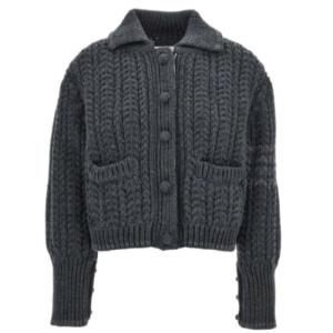 24FWMerino Wool Chunky Link Stitch 4-Bar Polo Cardigan Jacket