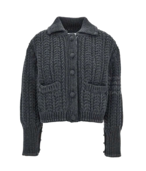 24FWMerino Wool Chunky Link Stitch 4-Bar Polo Cardigan Jacket