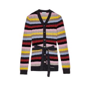 Multicolor striped belt cardigan