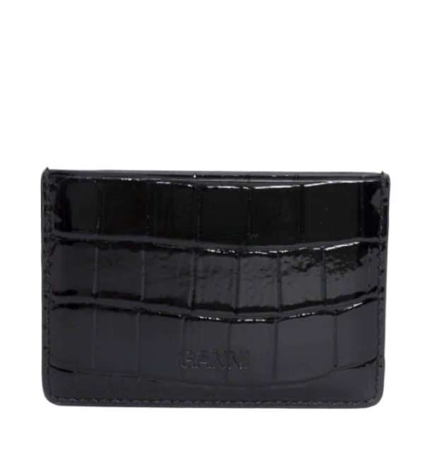 Black Crocodile Patent Gani Bow Card Holder