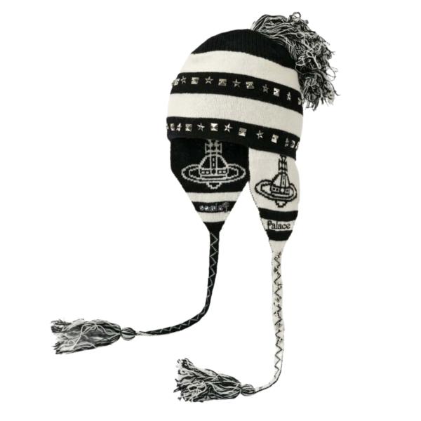 Palace x Vivienne Westwood Orb Knit Earflap Beanie Black White - 24FW