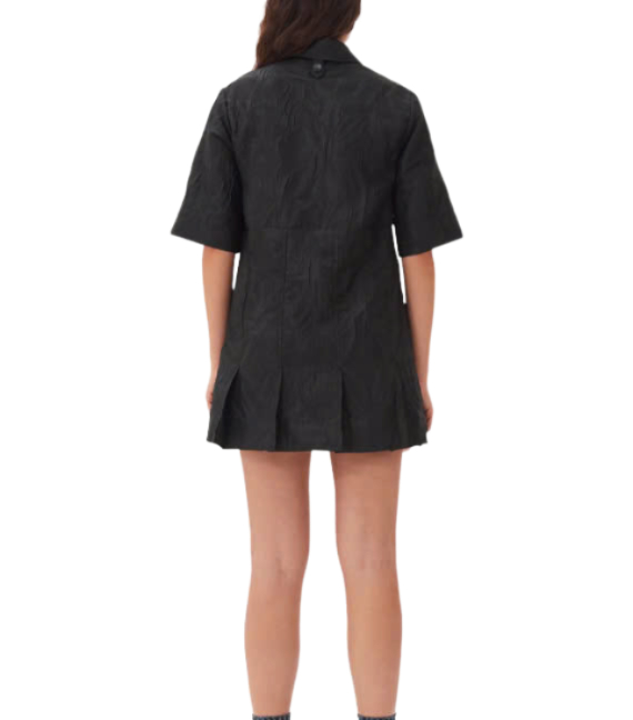 Black Textured Cloak Pleated Mini Dress