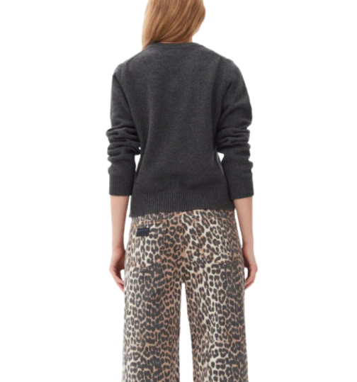 Dark Grey Graphic Wool Mix Tiger Crewneck Pullover