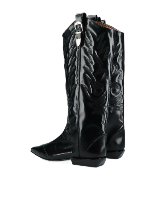 Buckle decorated leather high boots