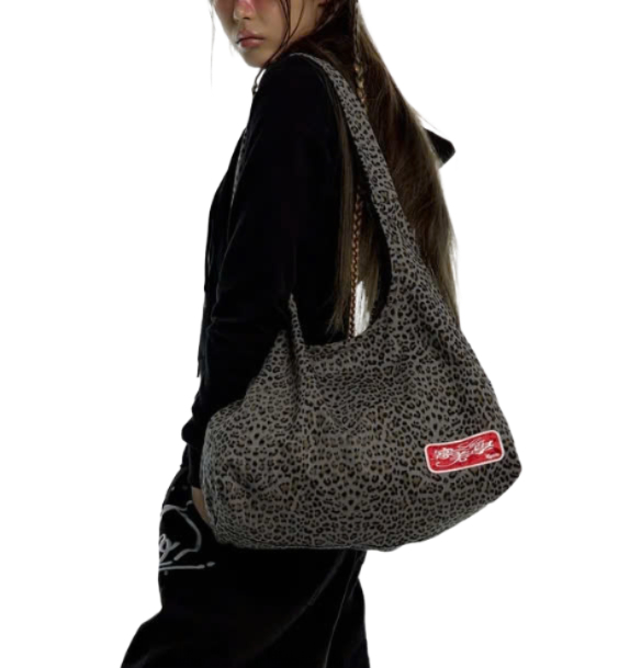 Kashiko Leopard Print Shoulder Bag Blue Gray