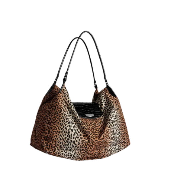 Geneve Large Hobo Bag Leopard Print Beige