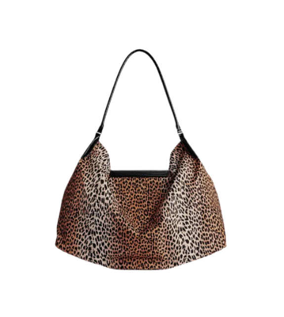 Geneve Large Hobo Bag Leopard Print Beige