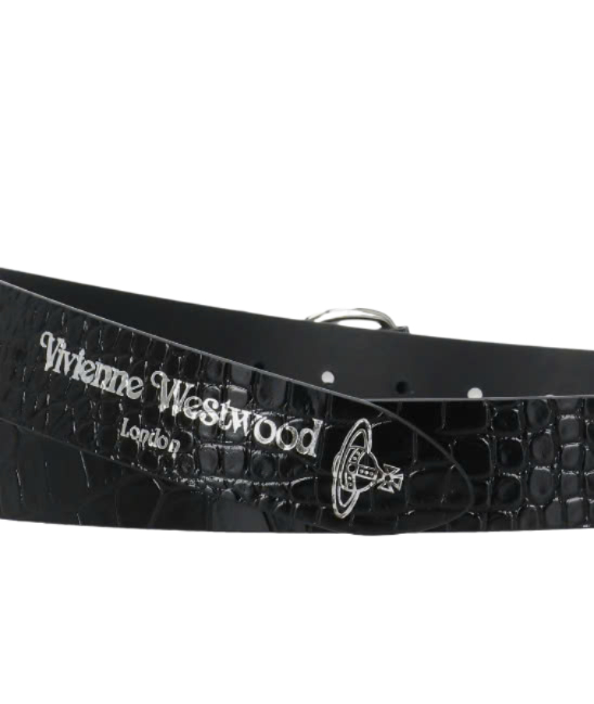 ORB Logo Crocodile Effect Leather Belt