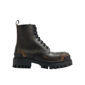 BALENCIAGA Strike Vintage Leather Lace-Up Boots