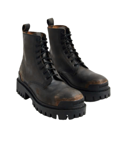 BALENCIAGA Strike Vintage Leather Lace-Up Boots