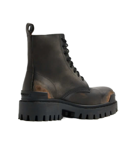 BALENCIAGA Strike Vintage Leather Lace-Up Boots