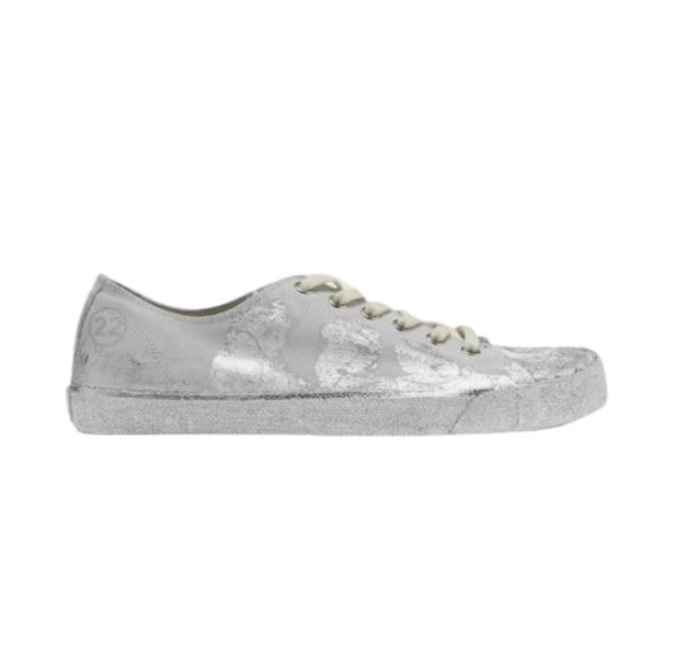 Tabi Silver Foil Suede Sneakers White