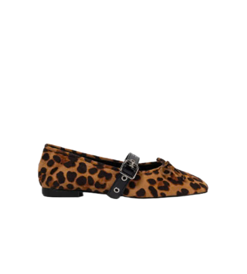 BUCKLE STRAP BALLERINA FLAT/LEOPARD