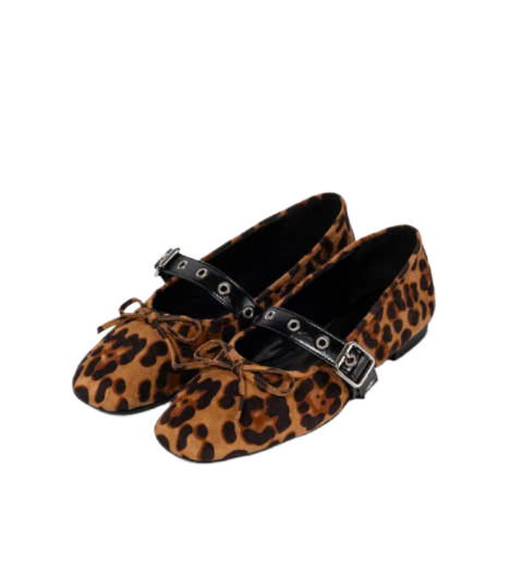 BUCKLE STRAP BALLERINA FLAT/LEOPARD