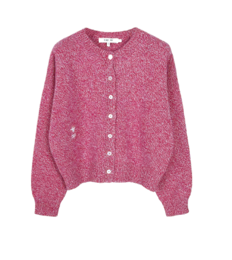 KIDS Rose Embroidered Logo Wool Cashmere Cardigan