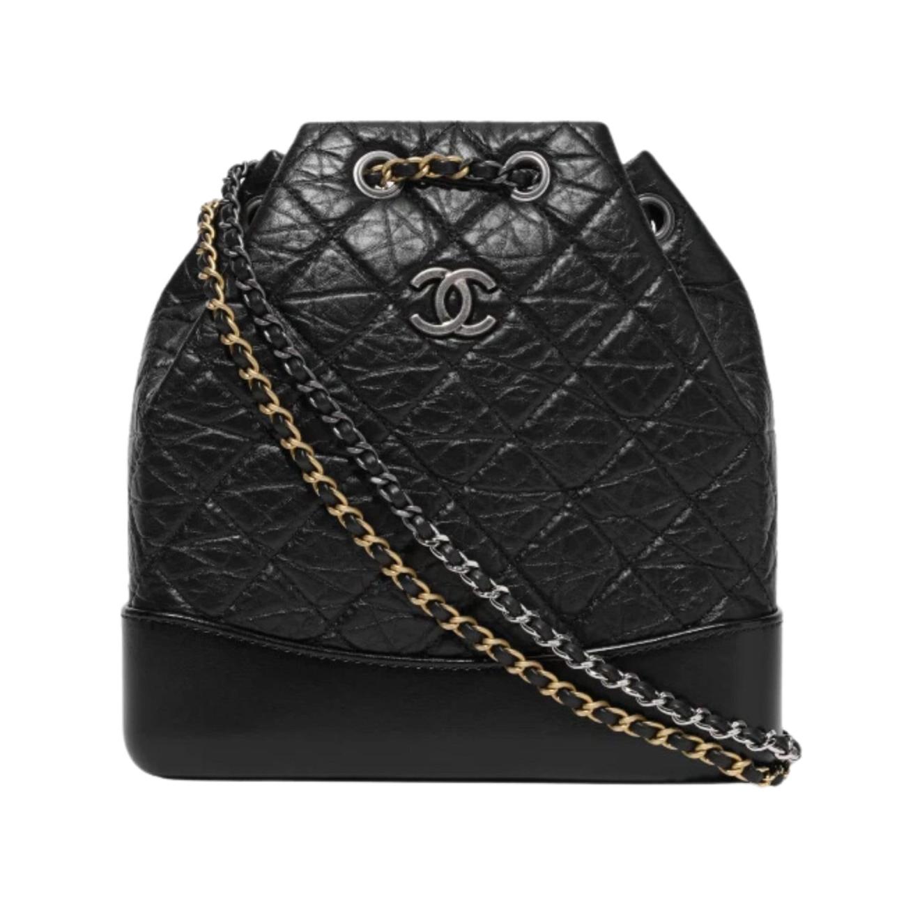 Chanel Small Gabrielle Backpack Aged Calfskin & Gold Silver Black