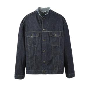 Backstitch collarless oversized denim jacket