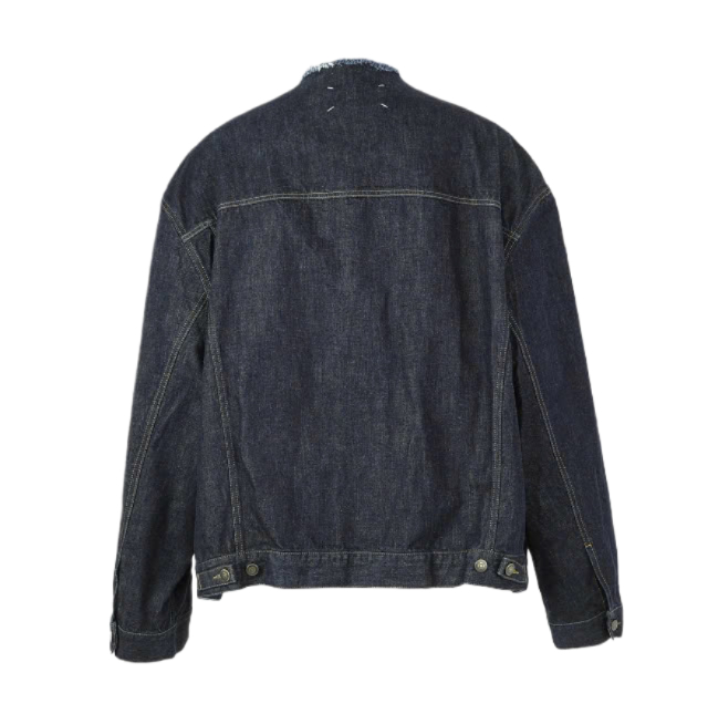 Backstitch collarless oversized denim jacket