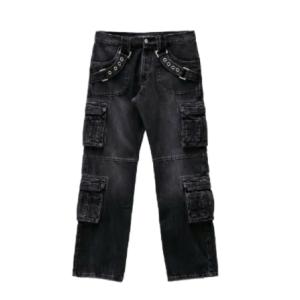 Harness Strap Denim Cargo Pants