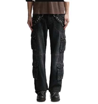 Harness Strap Denim Cargo Pants