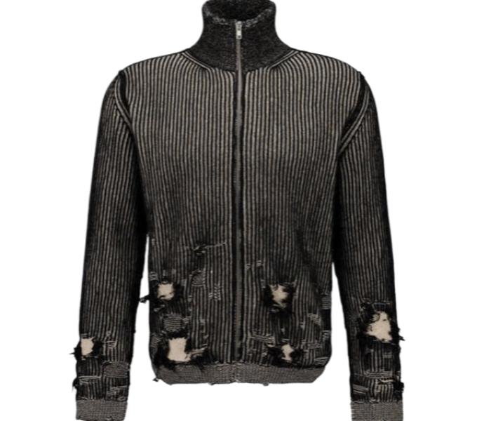 Distressed ribbed wool jacket