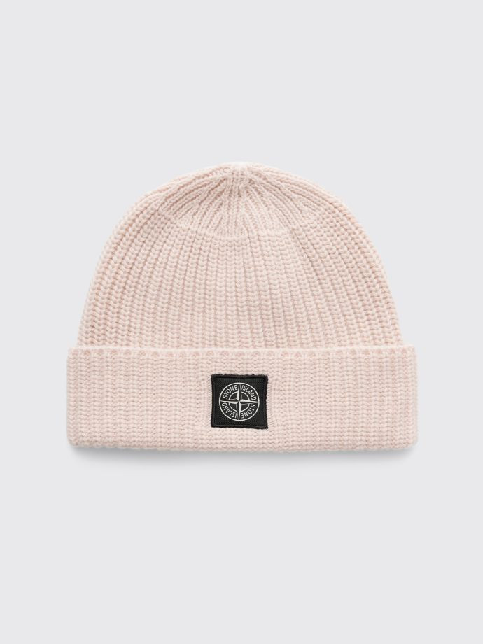 STONE ISLAND LOGO PATCH WOOL BEANIE PINK