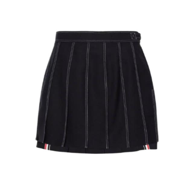 Contrast Stitch Pleated Skirt