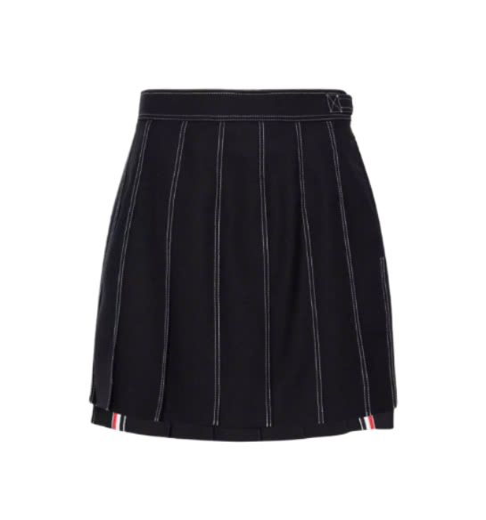 Contrast Stitch Pleated Skirt