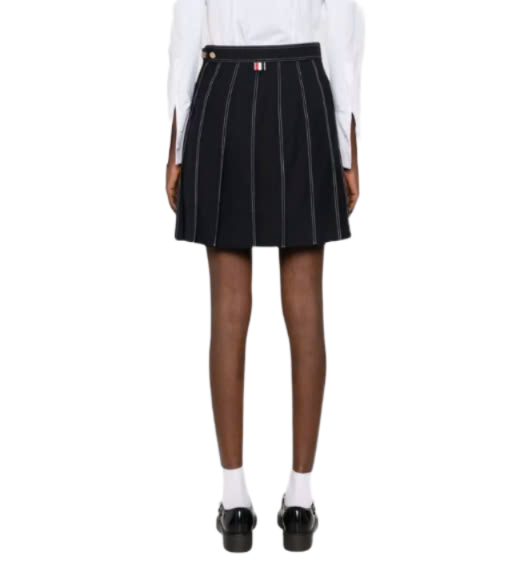 Contrast Stitch Pleated Skirt