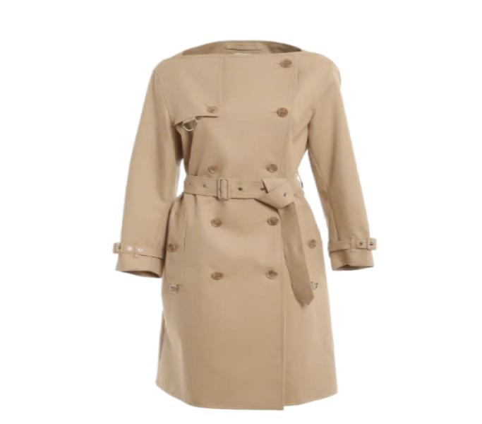 Boatneck cotton gabardine trench coat