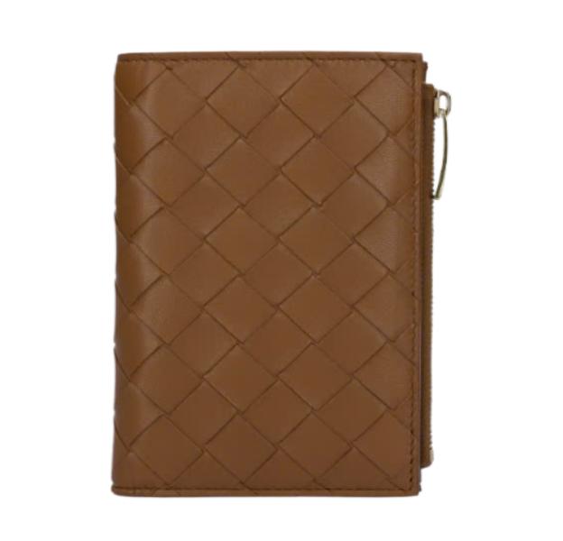 Intrecciato Lambskin Flap Wallet - Brown