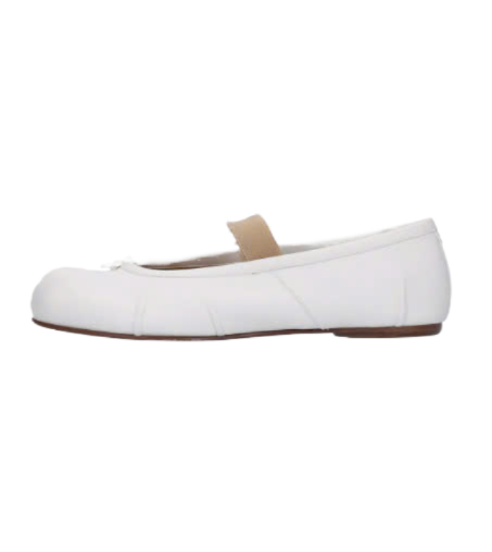 Tabi Ballerina Elastic Band Flat Shoes - Ivory:Nude