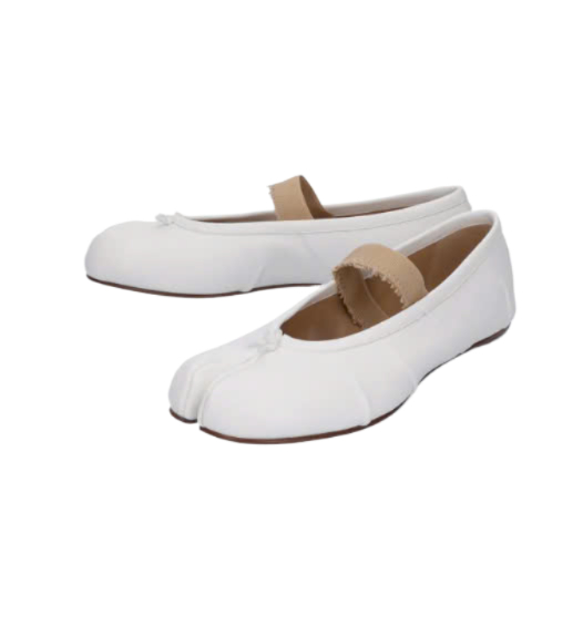 Tabi Ballerina Elastic Band Flat Shoes - Ivory:Nude