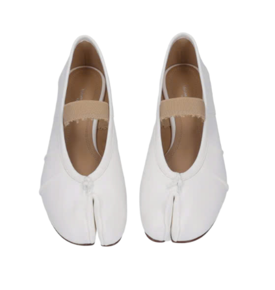 Tabi Ballerina Elastic Band Flat Shoes - Ivory:Nude