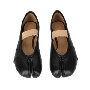 Tabi Ballerina Elastic Band Flat Shoes - Black:Nude