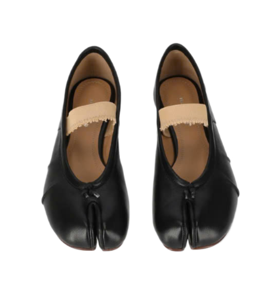 Tabi Ballerina Elastic Band Flat Shoes - Black:Nude