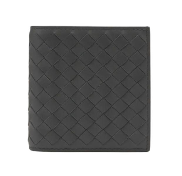 Intrecciato Leather Half Wallet - Dark Grey