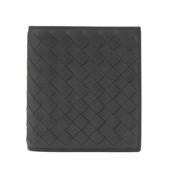 Intrecciato Leather Half Wallet - Dark Grey