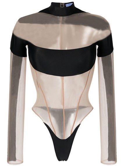 sheer panel corset bodysuit