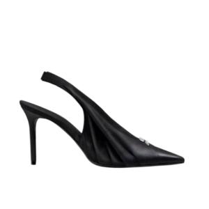 Logo Detail Drape Faux Leather Slingback Heel