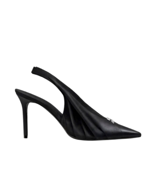 Logo Detail Drape Faux Leather Slingback Heel