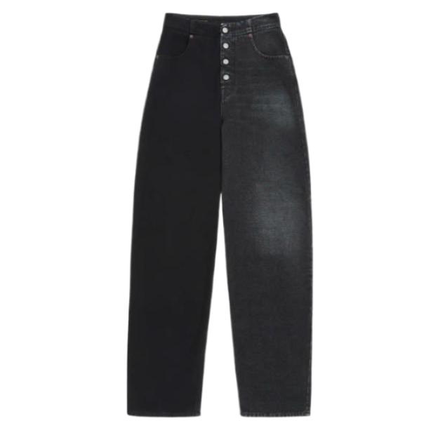 Half & Half 5 Pocket Denim Pants - Black:Grey